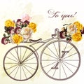 Cute vector invitation with fake bicycle and flowers Royalty Free Stock Photo