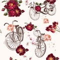 Cute vector invitation with fake bicycle and flowers Royalty Free Stock Photo