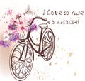 Cute vector invitation with fake bicycle and flowers Royalty Free Stock Photo