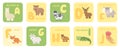 Cute vector A-J zoo alphabet isolated education cards with cartoon animals. Alpaca bear cow deer elephant fox goat horse iguana Royalty Free Stock Photo