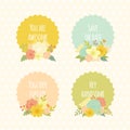 Cute vector labels with beautiful floral bouquets