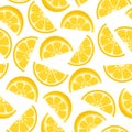 Cute Vector Lemon Hand drawn seamless pattern. Cartoon tropical fruit slice, fresh yellow sliced lemons print on white Royalty Free Stock Photo