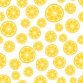 Cute Vector Lemon seamless pattern. Cartoon summer fresh fruit circle slice, lemons sliced print on white background. Lemonade