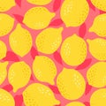 Cute Vector Lemon seamless pattern. Flat summer fresh whole fruits, lemons print on pink background. Lemonade repeat Royalty Free Stock Photo