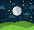 Cute Vector Nighttime Landscape with Stars and Clouds Royalty Free Stock Photo