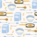 Cute vector pancake day breakfast recipe llustration. Seamless repeating pattern.