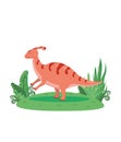 Cute vector parasaurolophus on the grass isolated on a white background. Colorful cartoon illustration funny dinosaur Royalty Free Stock Photo