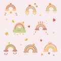 Cute vector pastel rainbow set with drops and heart isolated on pink background Royalty Free Stock Photo