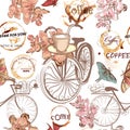 Cute vector pattern with fake bicycles and flowers Royalty Free Stock Photo