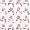 Cute Vector pattern with pink tulips. Seamless vintage pink flowers pattern background. Abstract Brushstroke Floral seamless Royalty Free Stock Photo