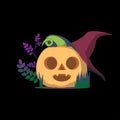 Cute vector pumpkin with a witch hat