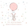 Cute vector rabbit illustration bunny holding air balloons