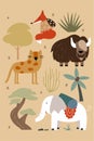 Cute vector safari animals. Vector illustration.