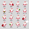 Cute vector Santa Claus icon set in flat style isolated on transparency grid background, christmas collection, xmas and