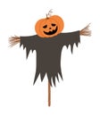 Cute vector scarecrow with pumpkin instead of head. Halloween character icon. Autumn all saints eve illustration with jack-o- Royalty Free Stock Photo