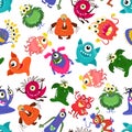 Cute vector seamless colorful monster pattern for happy little boy