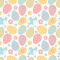 cute vector seamless pattern on Easter theme with hand drawn difference colored eggs