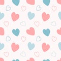 Cute vector seamless pattern with hand drawn  hearts on a llight background Royalty Free Stock Photo