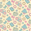 Cute vector seamless pattern with notebook, alarm clock etc. School elements, childish background. Royalty Free Stock Photo