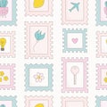 Cute vector seamless pattern with simple mark, stamp for wrapping, wallpaper, package.