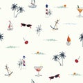 Cute Vector is seamless and repeatable. Tropical summer elements print Wallpaper with nature beach island mood on white background