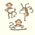 Cute vector set of doodle monkeys Royalty Free Stock Photo