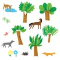 Cute vector set with forest inhabitants - horse, deer, wolf, fox