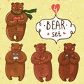 Cute vector set with four bears in cartoon style