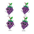 Cute vector set of grape fruit character in different action emotion. Collection of grape characters