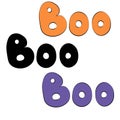 Cute vector set illustrations Halloween. Cartoon letters. Boo. Orange, purple, black. Stickers, icons, design elements Royalty Free Stock Photo
