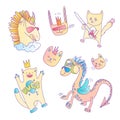 Cute vector set of magical fairytale animals - cat, cragon, unicorn, rabbit. Pink cartoon animal collection for little Royalty Free Stock Photo