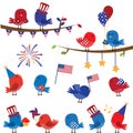 Cute Vector Set of Patriotic or Fourth of July Themed Birds