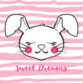 Cute vector sleeping bunny on striped background