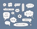 Cute vector speech bubble doodle set. Balloon bubbles design with short messages. Royalty Free Stock Photo