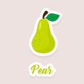 Cute vector sticker fruit pear icons. Flat style