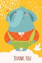 Cute vector thank you card with elephant