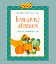 Cute vector Thanksgiving invitation card for harvest dinner. Royalty Free Stock Photo