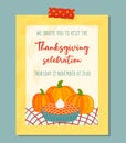 Cute vector Thanksgiving invitation card for harvest dinner. Royalty Free Stock Photo