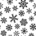 Cute Vector Winter Snowflakes Seamless Pattern. Christmas hand drawn black snow print on white background. New year kid Royalty Free Stock Photo