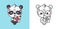 Cute Vector Xmas Panda Clipart for Coloring Page and Illustration. Happy Clip Art Christmas Bear.