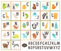 Cute vector zoo alphabet with cartoon animals Royalty Free Stock Photo