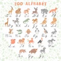 Cute vector zoo alphabet. Funny cartoon animals. Letters. Learn to read and to write. Royalty Free Stock Photo