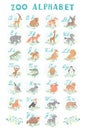 Cute vector zoo alphabet. Funny cartoon animals. Letters. Learn to read and write. Royalty Free Stock Photo