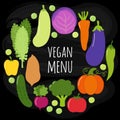 Cute Vegan Menu frame background with various vegetables