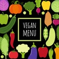 Cute Vegan Menu frame background with various vegetables