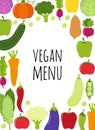 Cute Vegan Menu frame background with various vegetables