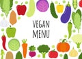 Cute Vegan Menu frame background with various vegetables