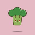 Cute vegetable cartoon character Broccoli icon kawaii Smiling face. Flat design Illustration Royalty Free Stock Photo