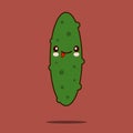 Cute vegetable cartoon character Cucumber icon kawaii Smiling face. Flat design Illustration Royalty Free Stock Photo