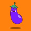 Cute vegetable cartoon character eggplant icon kawaii Flat design Vector Illustration Royalty Free Stock Photo